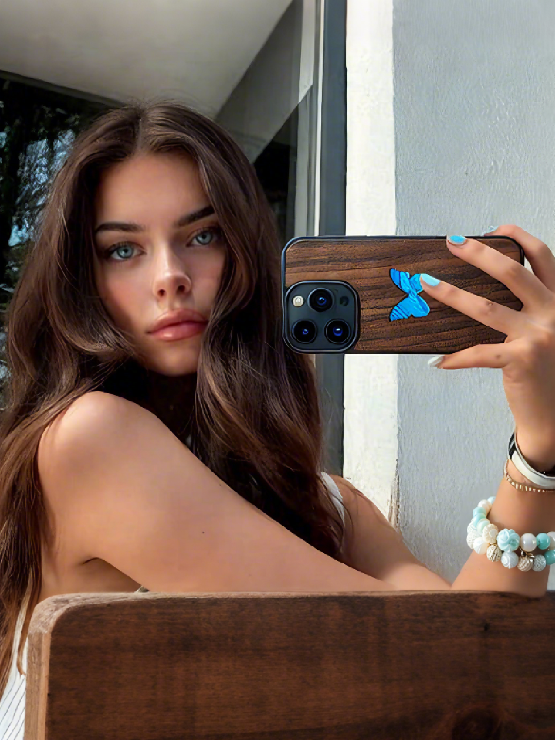 Real Specimen Blue Morpho Butterfly Wooden Phone Case – Nature’s Elegance