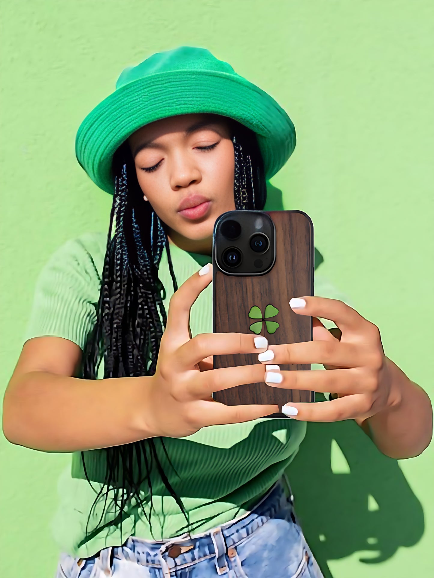Real Specimen Lucky Four-Leaf Clover Phone Case – Plant Embedded for Good Fortune