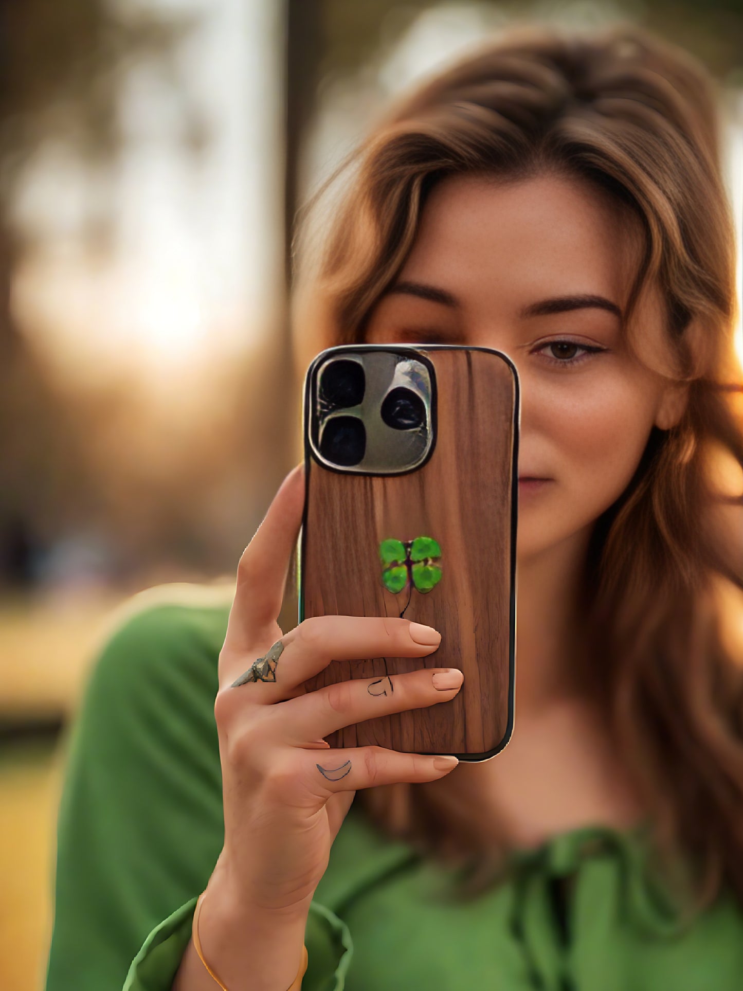 Real Specimen Lucky Four-Leaf Clover Phone Case – Plant Embedded for Good Fortune