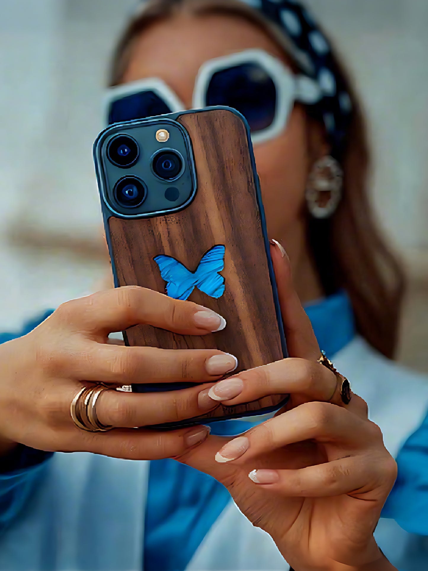 Real Specimen Blue Morpho Butterfly Wooden Phone Case – Nature’s Elegance