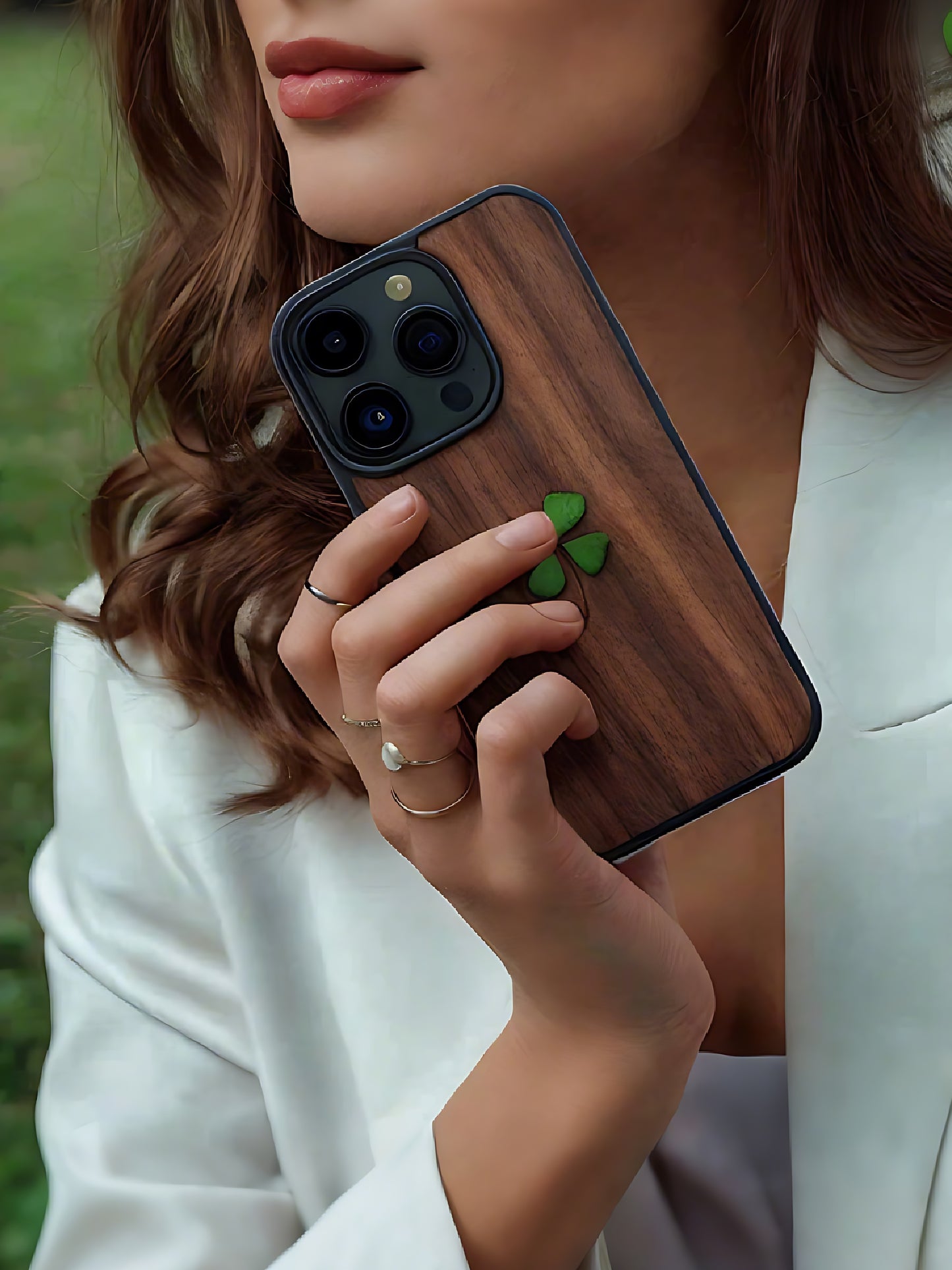 Real Specimen Lucky Four-Leaf Clover Phone Case – Plant Embedded for Good Fortune