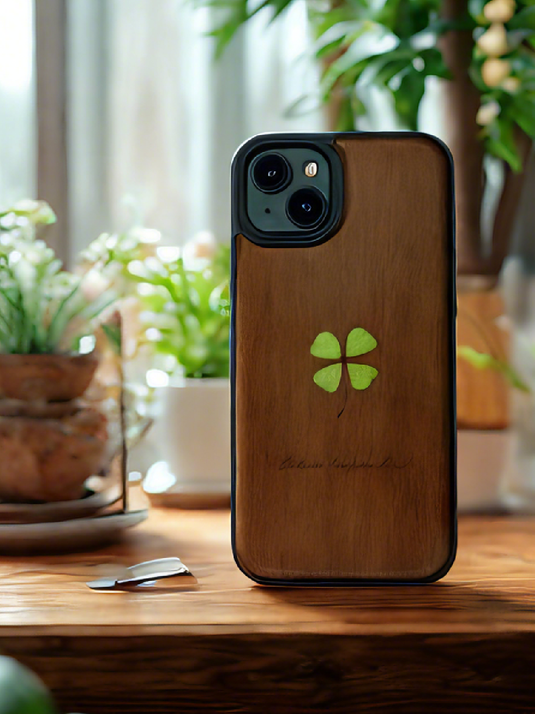 Real Specimen Lucky Four-Leaf Clover Phone Case – Plant Embedded for Good Fortune