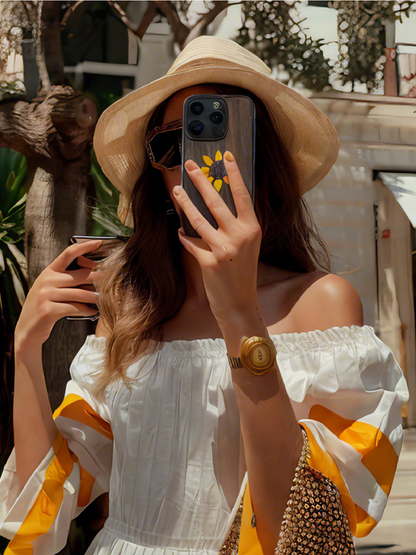 Real Sunflower Specimen Phone Case - Handmade Wood & Resin Floral Case for iPhone & Samsung