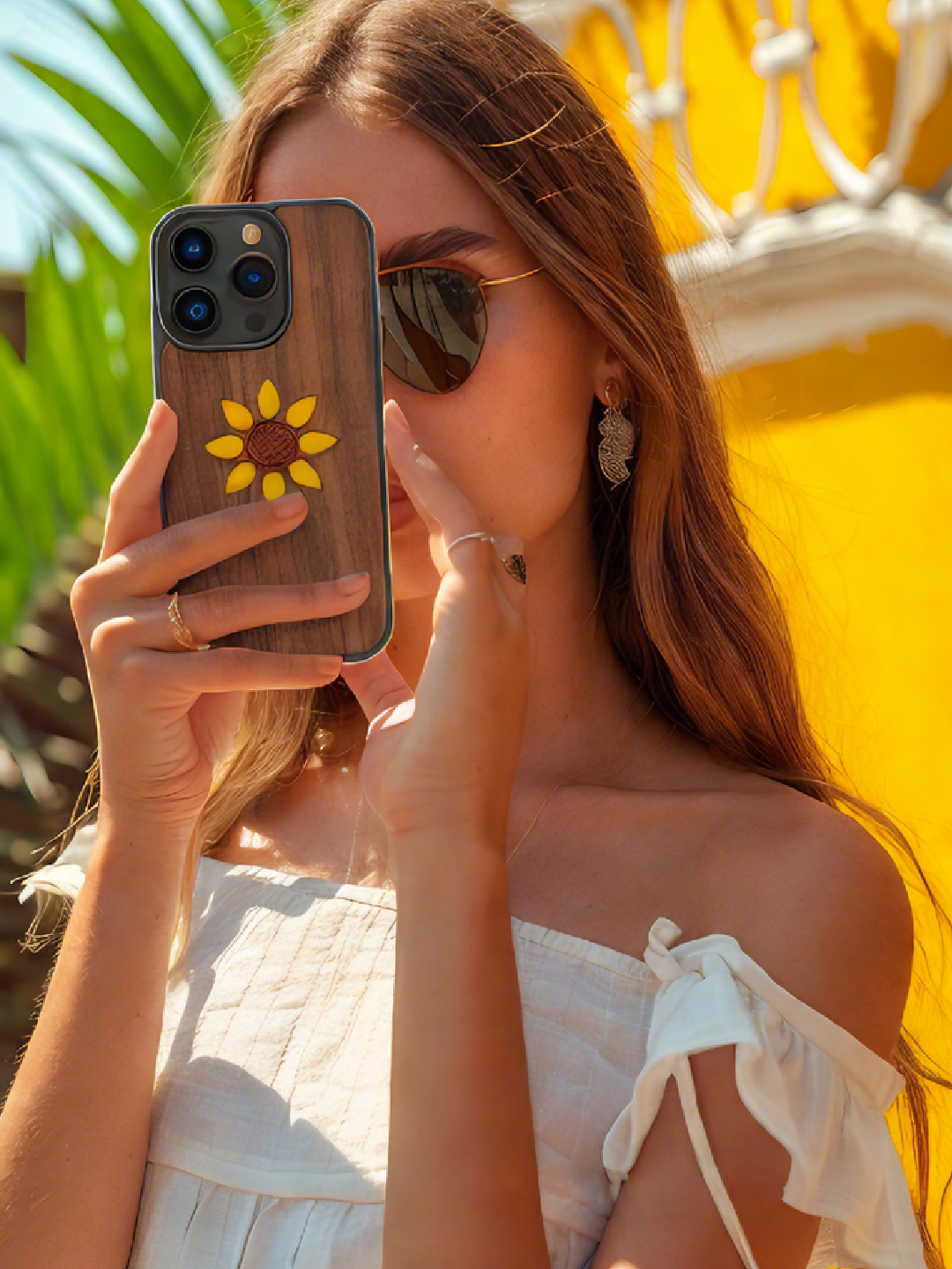 Real Sunflower Specimen Phone Case - Handmade Wood & Resin Floral Case for iPhone & Samsung