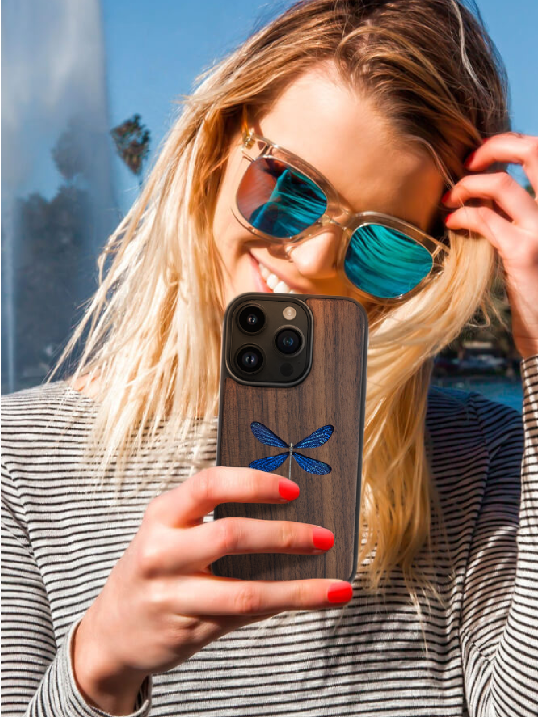 Real Dragonfly Specimen Phone Case - Handmade Wood & Resin Insect Case for iPhone & Samsung