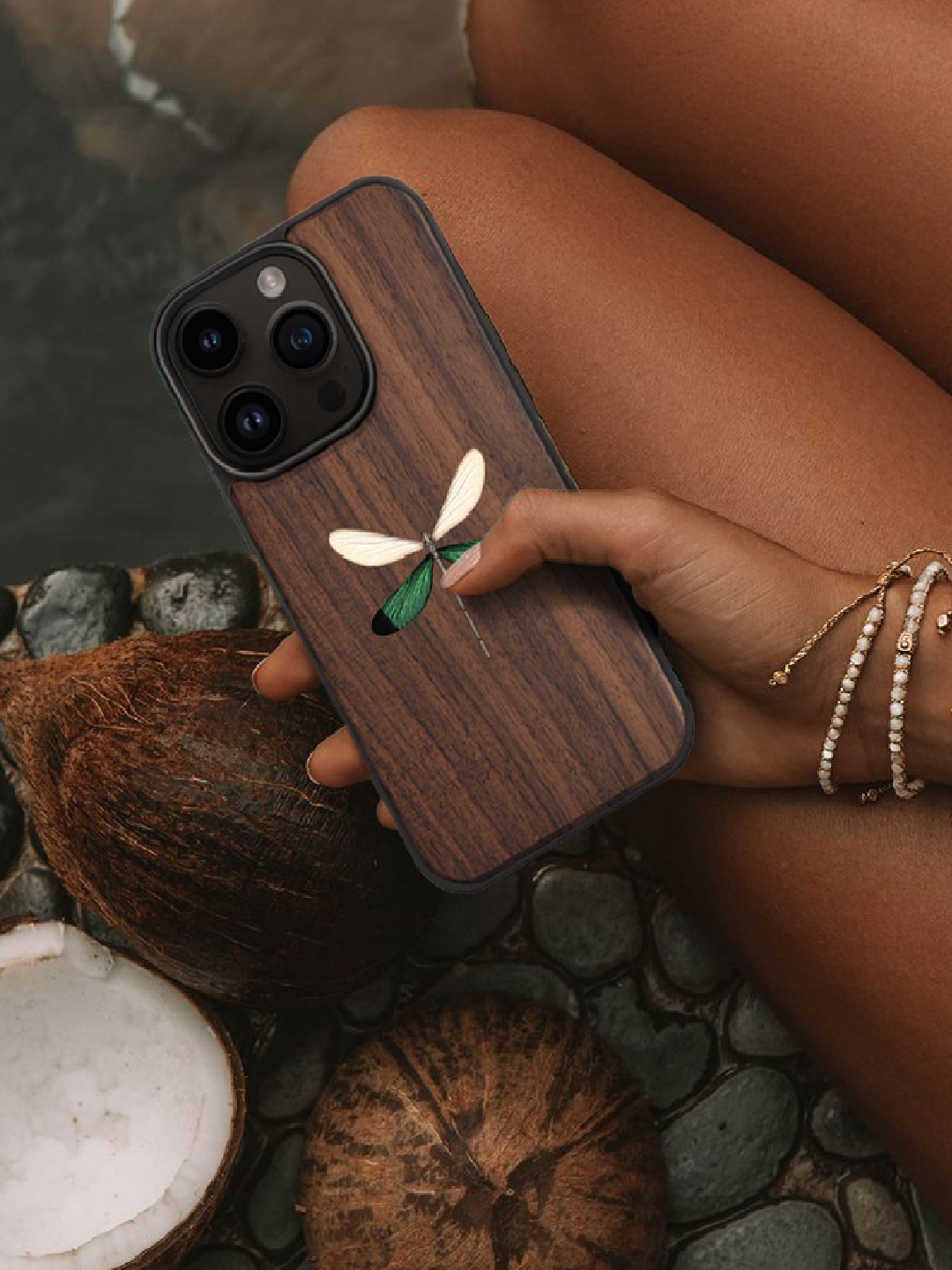 Real Dragonfly Specimen Phone Case - Handmade Wood & Resin Insect Case for iPhone & Samsung