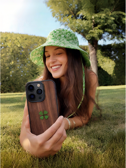 Real Specimen Lucky Four-Leaf Clover Phone Case – Plant Embedded for Good Fortune